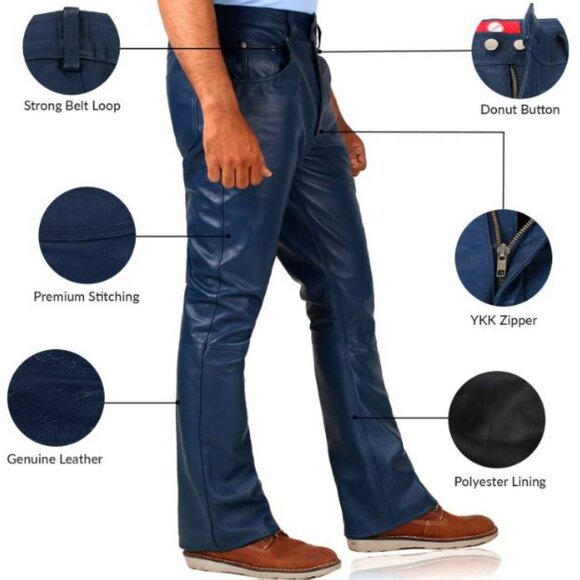 Laverapelle Men's Genuine Lambskin Leather Pants, Navy Blue, Size 38 - Picture 2 of 6